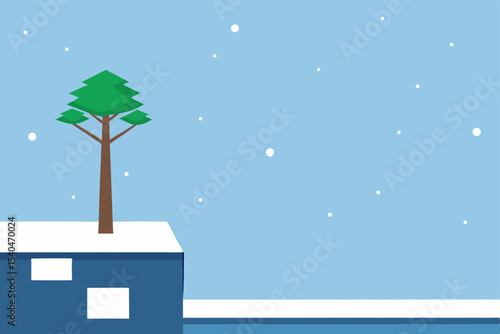a lonely rooftop tree blinking in the snow   visib