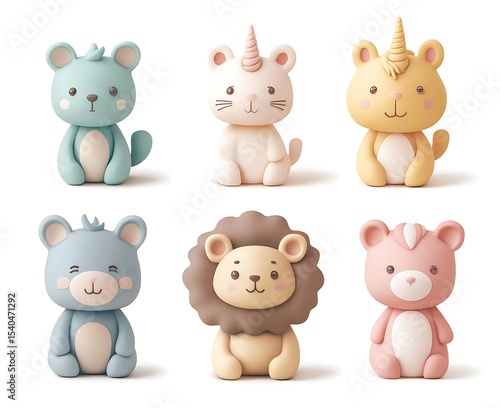 Wallpaper Mural Cute animal character heads, pastel colours, simple shapes, clipart style on white background Torontodigital.ca