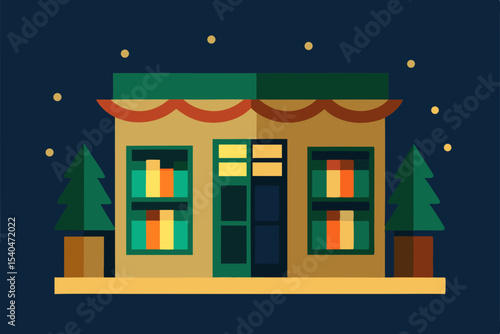 a quiet christmas bookshop with glowing windows 