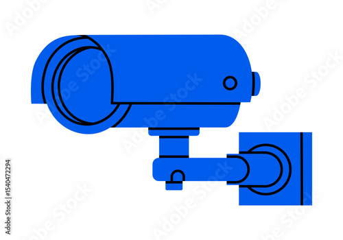 Hand drawn cute cartoon illustration of security camera. Flat vector outdoor optical cctv sticker doodle. Video surveillance system icon. Spy or track cam. Maintaining law and order. Isolated.