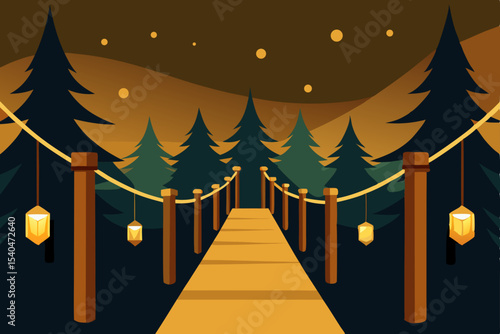 a quiet sky bridge turned into a golden lit forest.svg