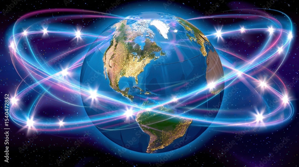 Obraz premium Global Network Connection, Data Communication, Technology Concept. World Connectivity Illustration.