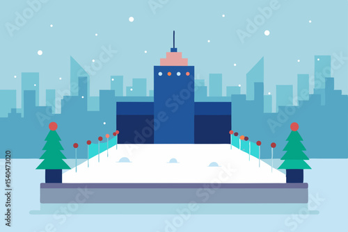 a romantic ice skating rink atop a skyscraper  