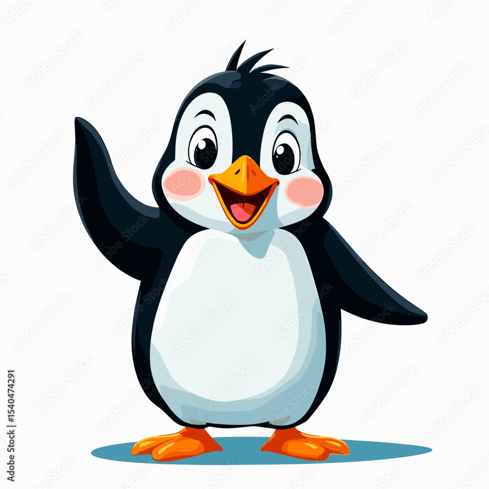 Obraz premium Happy Penguin Smiling - Cute Cartoon Animal Stock Illustration