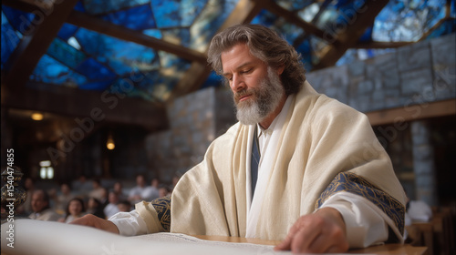 Jewish Torah Reading in a Synagogue with Congregants Present