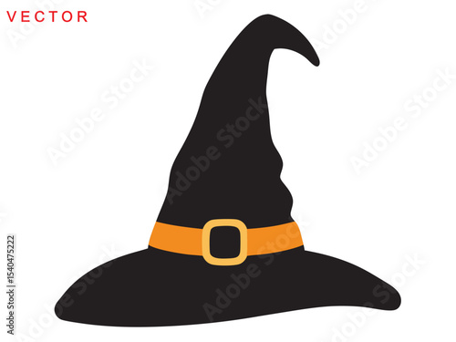 Halloween traditional witch hat, witch hat icon logo, vector illustration on a white background