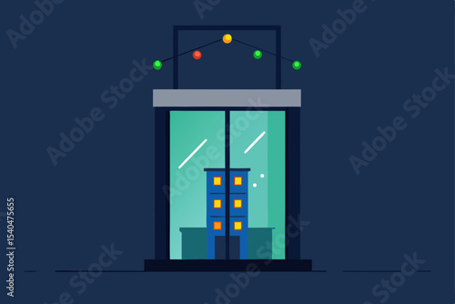 a sleek glass elevator revealing glowing christmas.svg