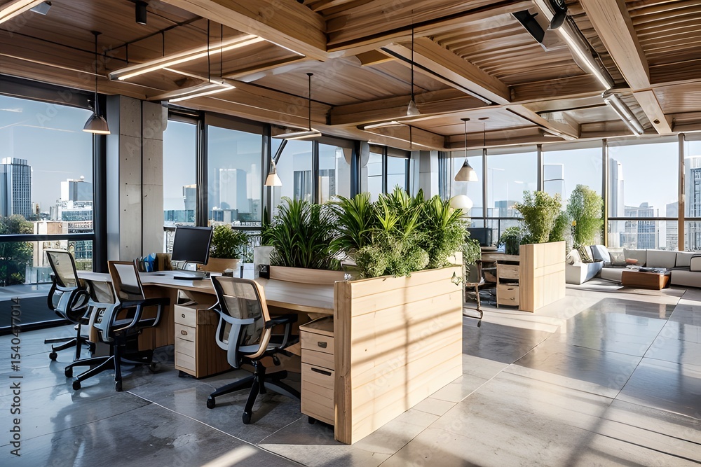 Fototapeta premium Interior of modern office with table and chairs located in room with glass walls.modern office interior.