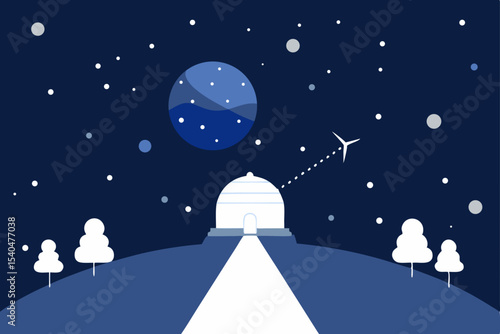 a snowy rooftop planetarium projecting constellati.svg