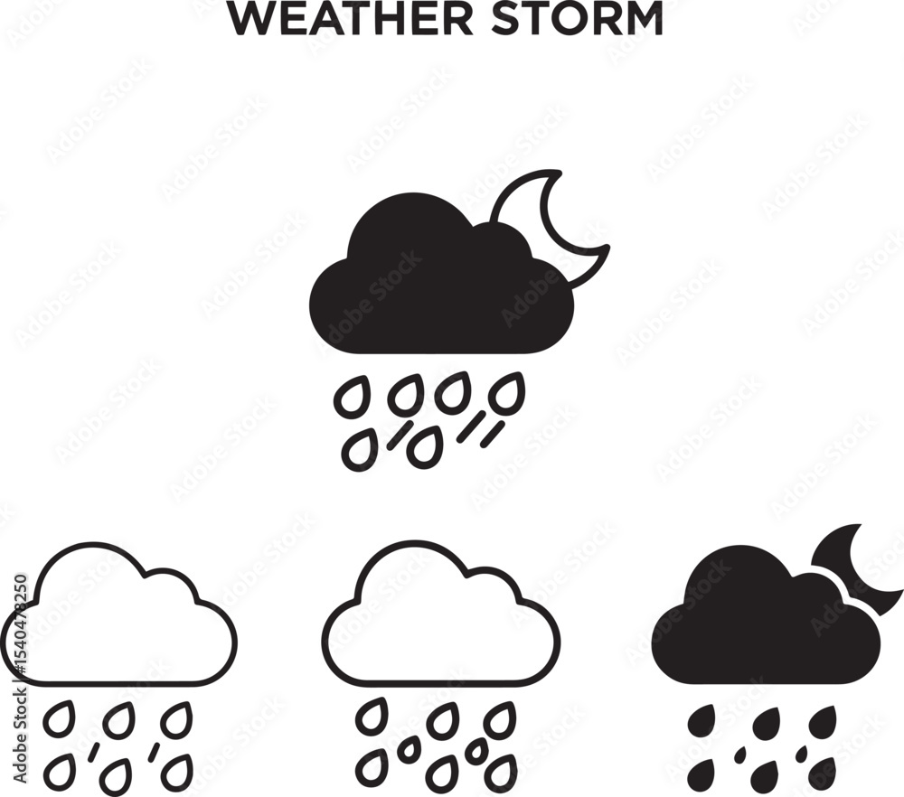 Night Storm Weather Icons Rain Cloud, Moon, Weather Forecast Symbols Night Storm Weather Icons Rain Cloud, Moon, Weather Forecast Symbols