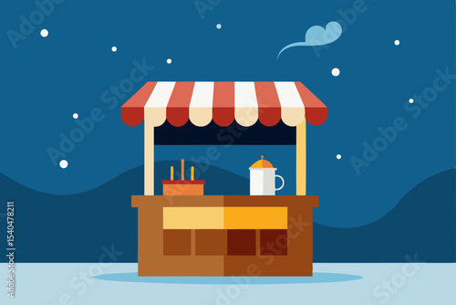 a tiny newsstand turned hot chocolate booth 