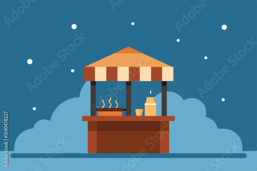 a tiny newsstand turned hot chocolate booth 