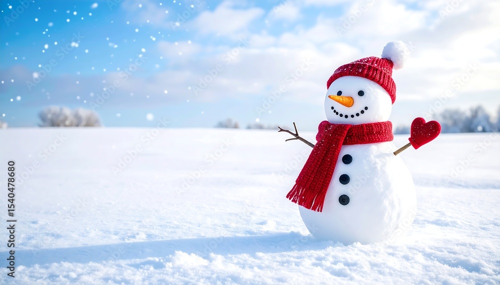 Fototapeta premium Happy snowman winter snow landscape.