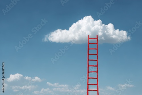 red ladder leads to white cloud in blue sky aspiration achieving goals imagination surrealism creativity minimalism concept of reaching for dreams minimalist art abstract imagery ...
