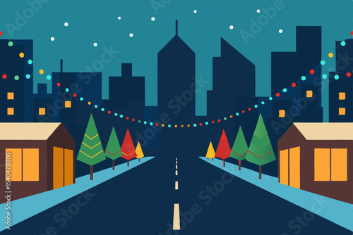 a wide city boulevard with synchronized holiday 