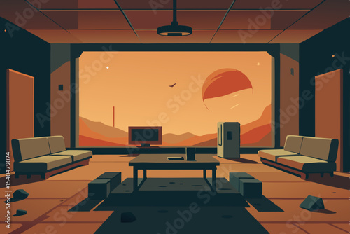 abandoned planet colony living room with dust 