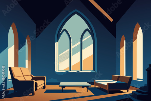 abandoned cathedral living room repurposed with