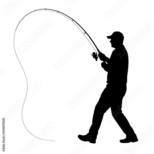 Black silhouette fisherman fishing rod angler figure casting position fishing outdoor recreation