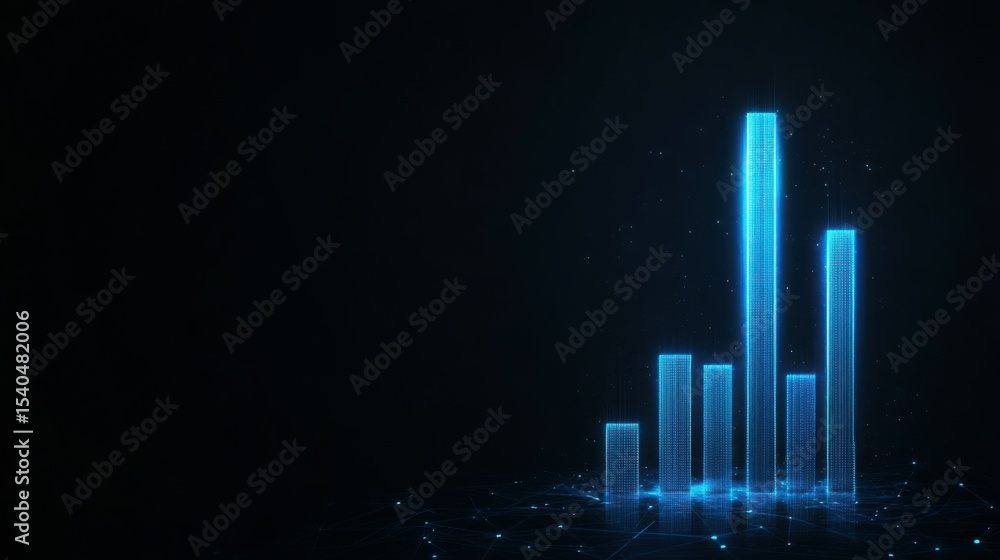 Fototapeta premium Digital Growth Chart: A striking visual representation of progress and achievement, with a sleek blue bar graph rising against a dark backdrop, symbolizes data, analysis and growth. 