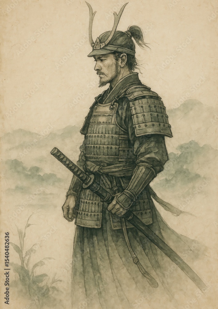 Fototapeta premium Historic samurai warrior illustration.