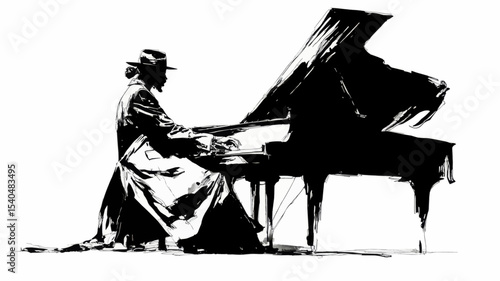 A stylized jazz musician playing piano