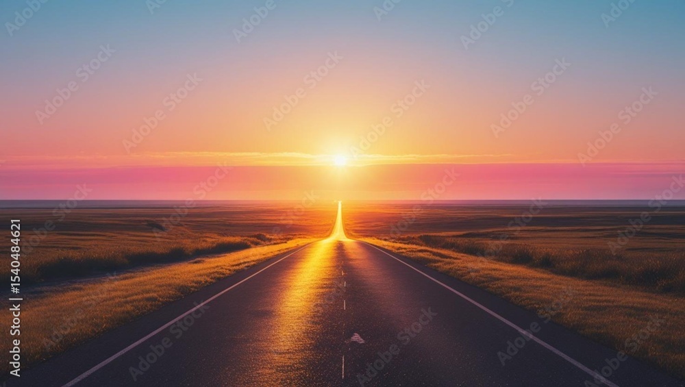 Naklejka premium Sunset Road A Journey Towards the Golden Horizon