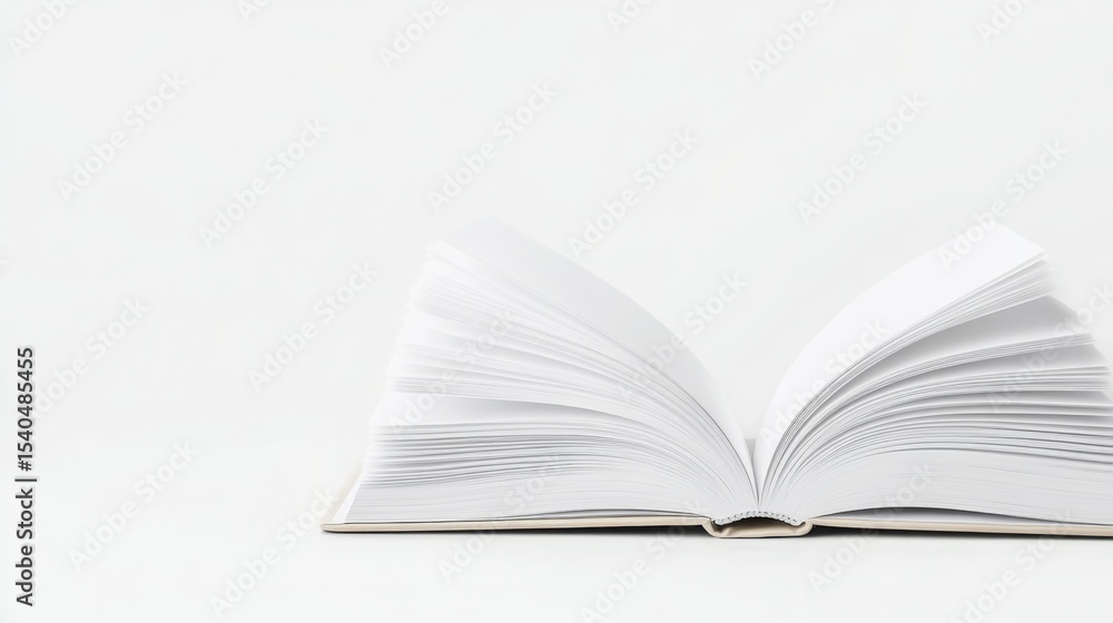 Obraz premium Open Book's Simple Clarity: a classic story, pure essence. The untouched pages reflect the light in this artistic shot, and it's a quiet journey for reading.