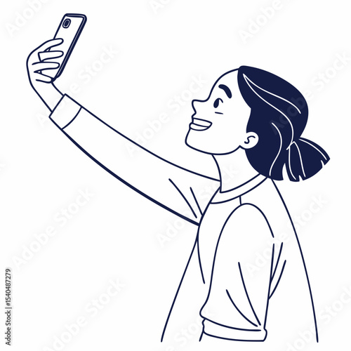 Happy woman taking selfie smartphone photo