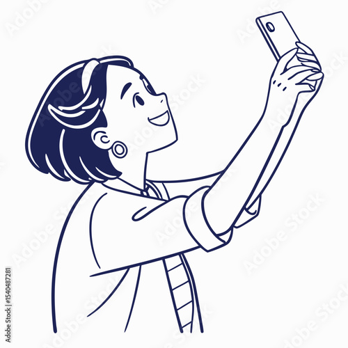 Happy woman taking selfie smartphone photo