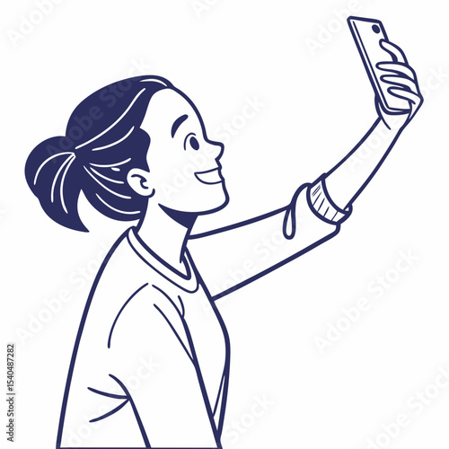 Happy woman taking selfie smartphone photo
