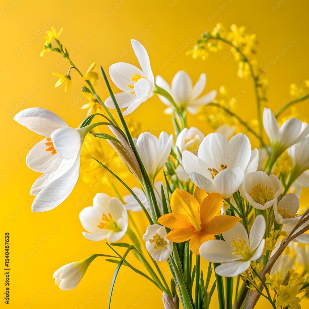 Fototapeta premium Spring bouquet of white and yellow crocus flowers