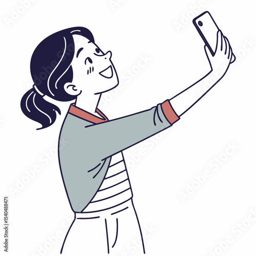Happy young woman taking selfie with phone
