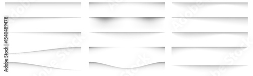 Shadow box paper line vector. 3d page frame divider set. Isolated realistic shade border pack. Bottom overlay element design asset illustration for website interface. Sheet art layout collection