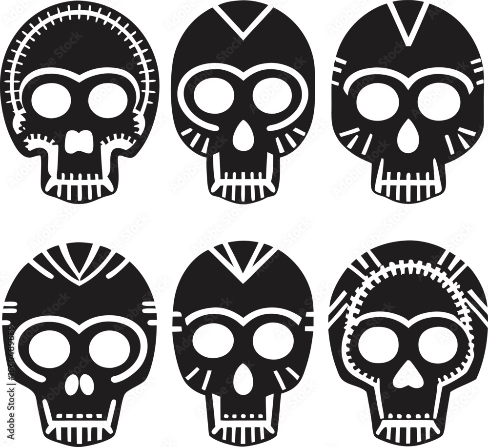 Collection of Six Black and White Sugar Skull Designs Collection of Six Black and White Sugar Skull Designs