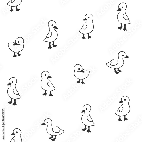 Seamless trendy pattern with duckling. Outline vector illustration for prints, clothing, packaging and postcards.