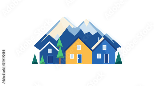 Wallpaper Mural Modern Home with Mountain Landscape - Iconic, Simple, and Colorful Design on Transparent Background Torontodigital.ca