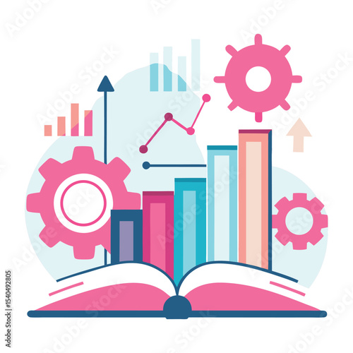 Vector illustration of an open book symbolizing education, business success, and knowledge through reading and data