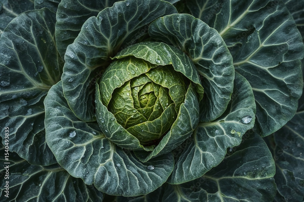 Obraz premium Close-up of Fresh Green Cabbage Head