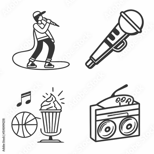 Music icons rapper microphone boombox ice cream
