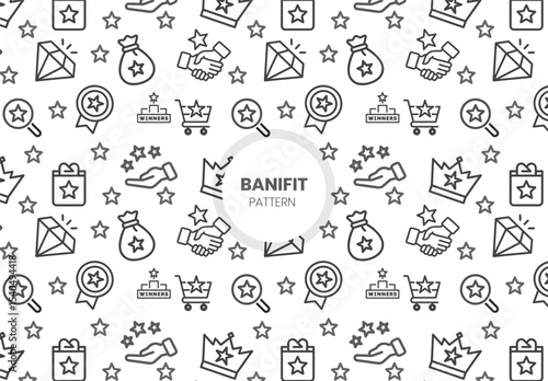 Vector set of design templates and elements for Employee Benefits in trendy linear style - Seamless patterns with linear icons related to Employee Benefits - Vector
