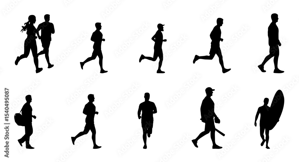 Naklejka premium Vector set of people jogging