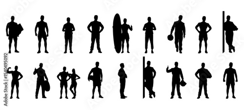 People standing in different styles in a frame vector set