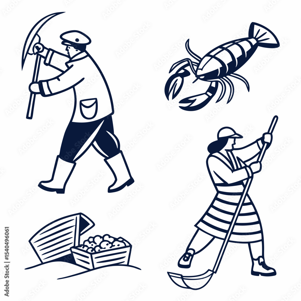 Obraz premium Professional seafood harvest workers lobster illustration png