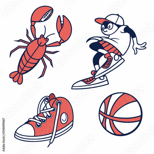 Cartoon lobster boy skateboarding basketball shoe