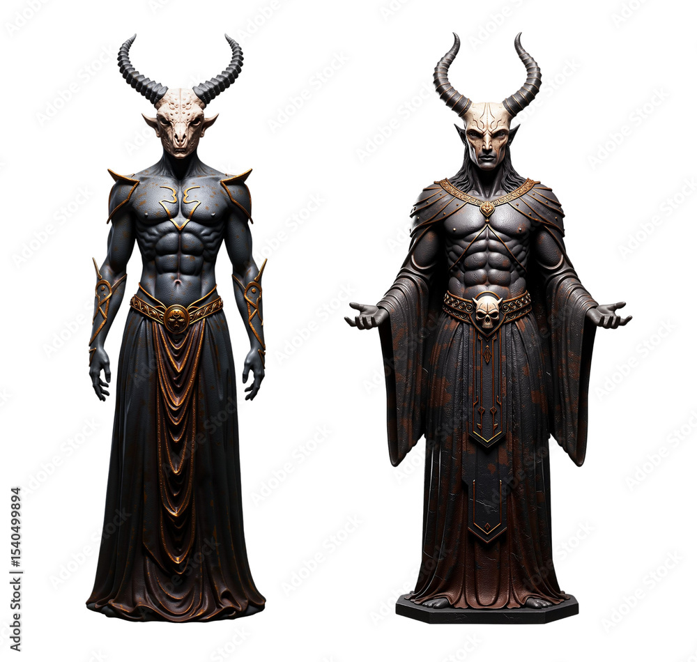 Fototapeta premium Horned god statue with intricate details, isolated, transparent background 