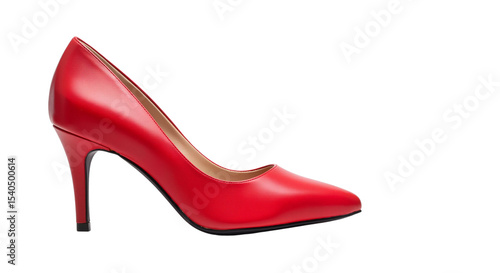 Red kitten heel shoe on isolated, transparent background, no background  