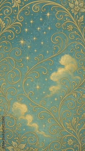 Wallpaper Mural Whimsical celestial vintage floral illustration. Torontodigital.ca