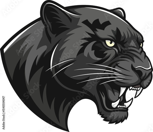 Logo of a black panther or cougar head looking right and roaring, angry black panther icon.