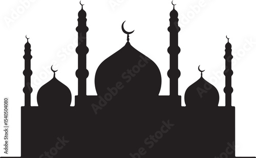 elegant mosque silhouette featuring crescent domes and tall minarets symbolizing islamic architecture and sacred worship site