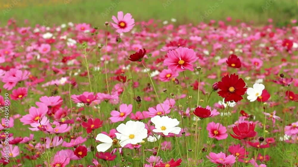 Vibrant Cosmos Flower Field in Full Bloom